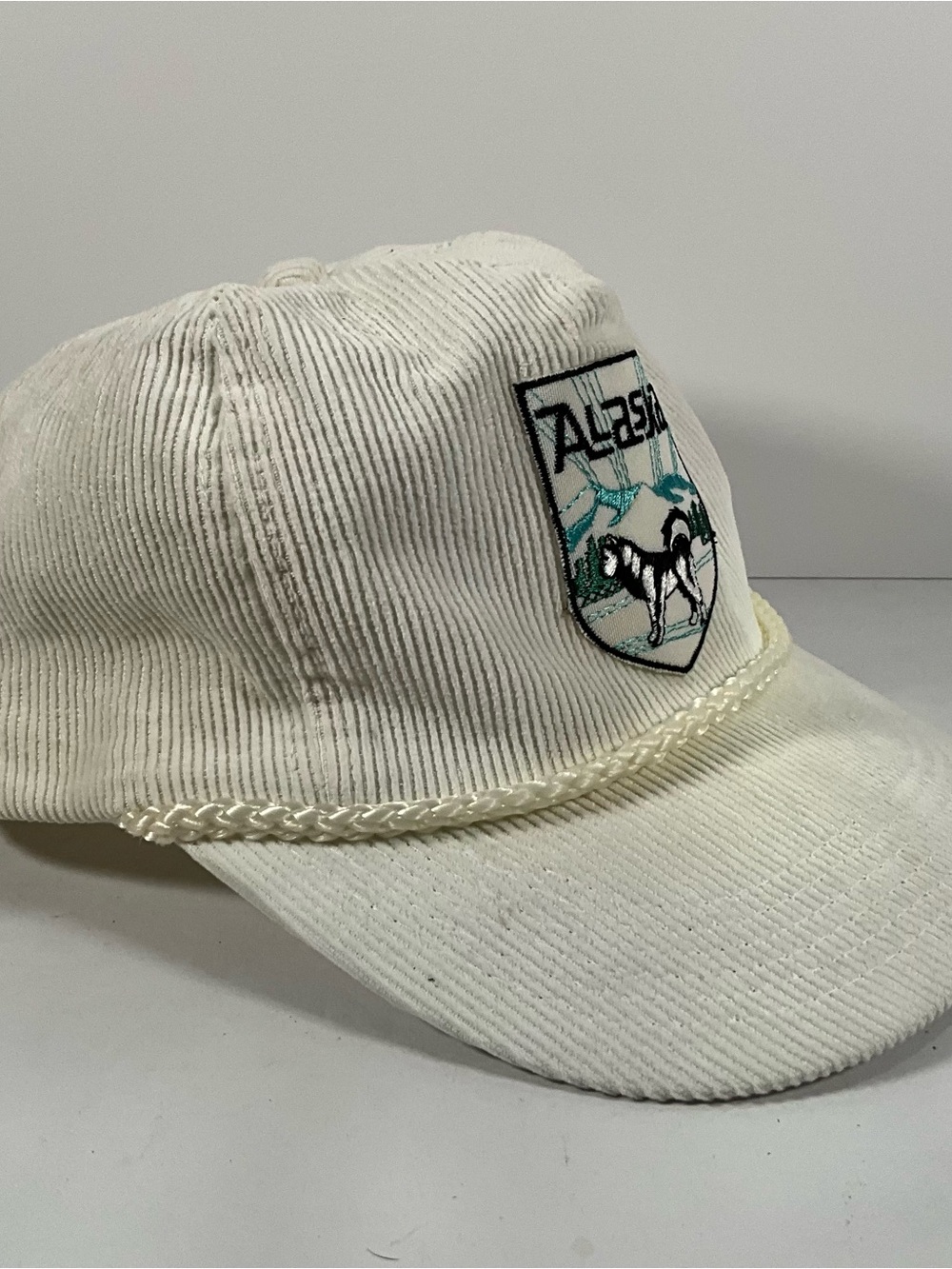 Vintage Snapback Hat Alaska Corduroy Chord Huskie Patch